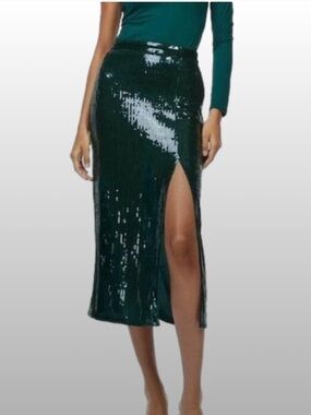 H&M Green Sequin Midi Skirt